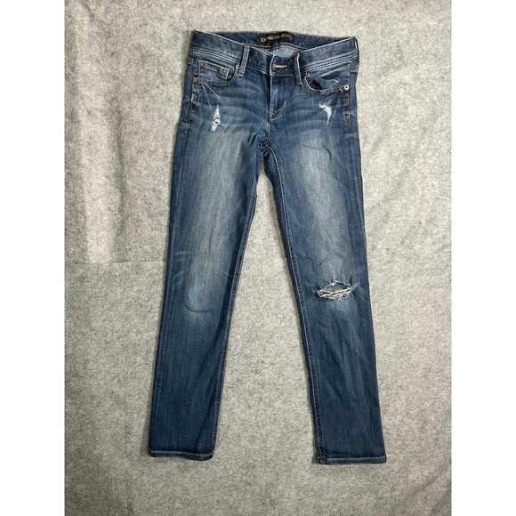 Express Denim - Express Stella Low Rise Cropped Skinny Jeans Blue Distressed Denim Womens 0R